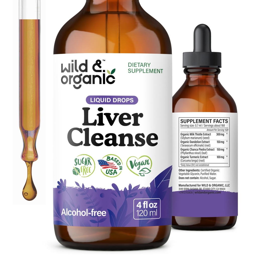 Wild & Organic Liver Cleanse Detox Tincture - 우유 이틀, 다 델리 뿌리 허브 단지 - 액체 Liver 지원 보충교재 - 채식주의자, 설탕 & 알콜 자유로운 우유 이틀 하락 - 4개 fl oz