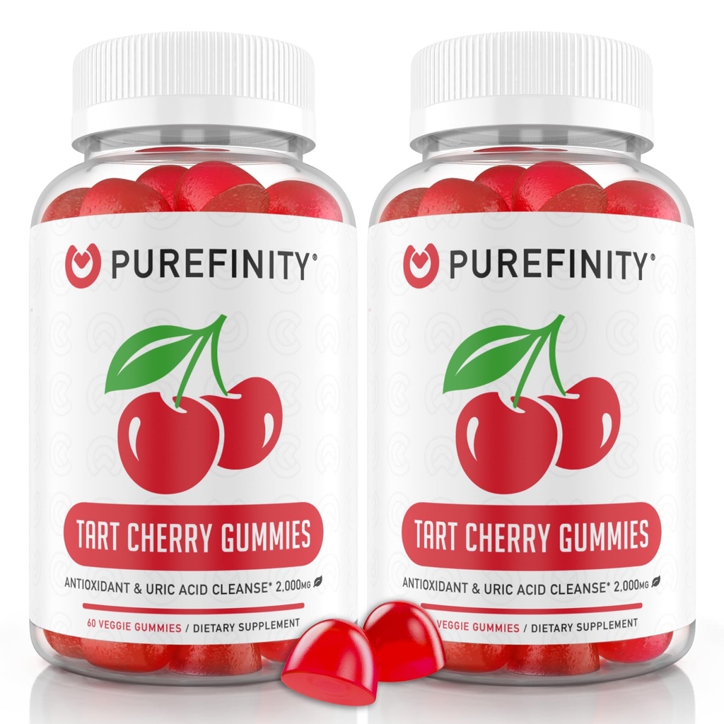 PUREFINITY Tart Cherry Gummies - 공동 구호 및 복구, 익지않는 주스 추출물 산화 방지제 - Non-GMO, 글루텐 무료, Vegan, 60 카운트 (팩 2)