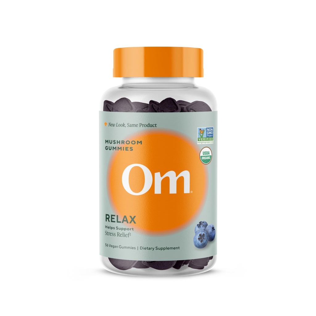 Om Mushroom Superfood Relax Gummies – 28 서빙 – Blueberry Reishi & Ashwagandha Gummies for stress Relief, Relaxation & Mood Support