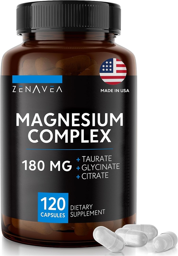 Triple Magnesium Complex 보충 (120 Vegan 캡슐) - 마그네슘 글리세라이드 및 시트레이트의 180mg - Calm 마그네슘 복합 보충제