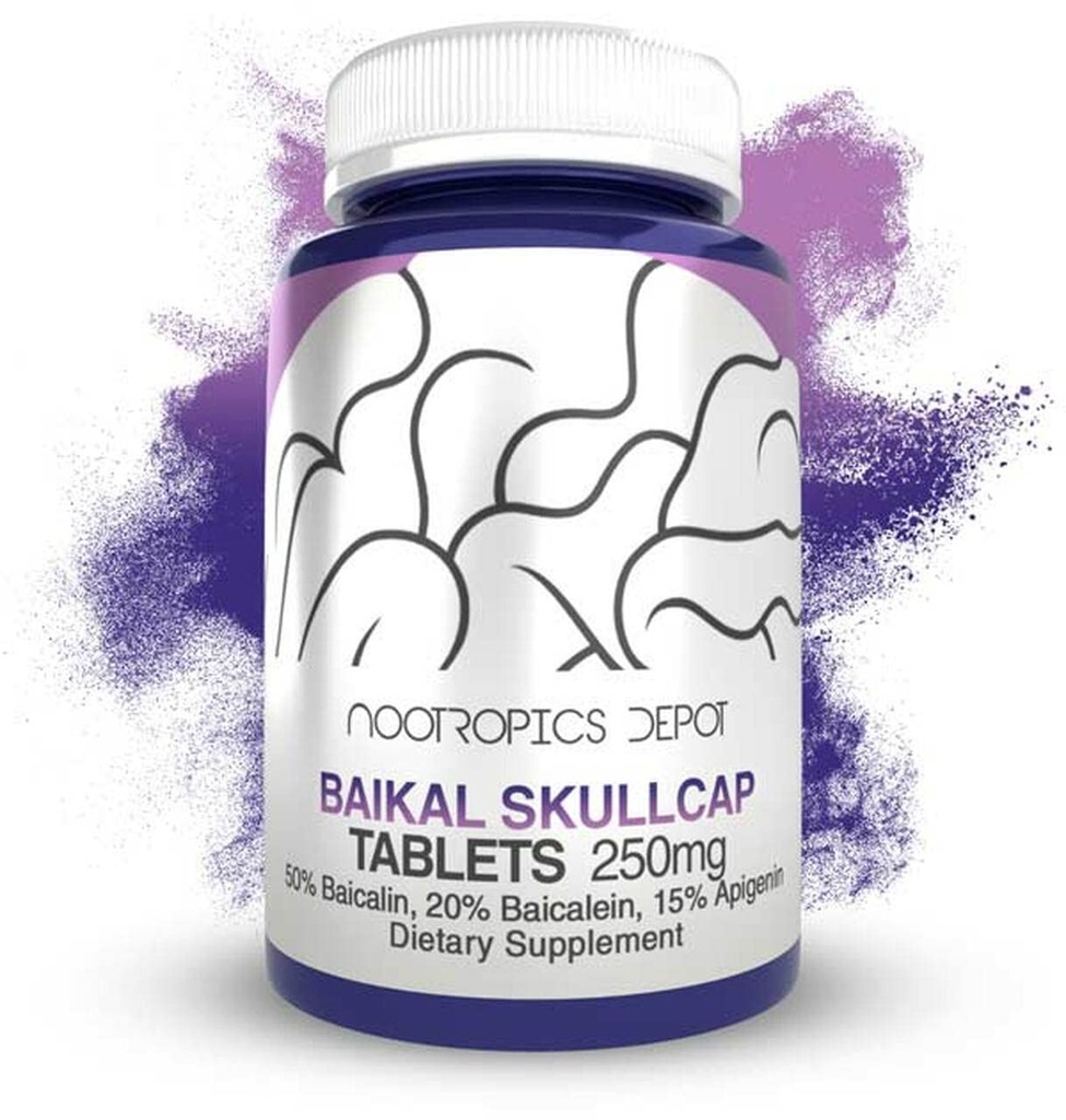Nootropics Depot Baikal Skullcap 추출물 정제 | 250mg | 60 개 | >15% Apigenin, >20% Baicalein, >50% Baicalin