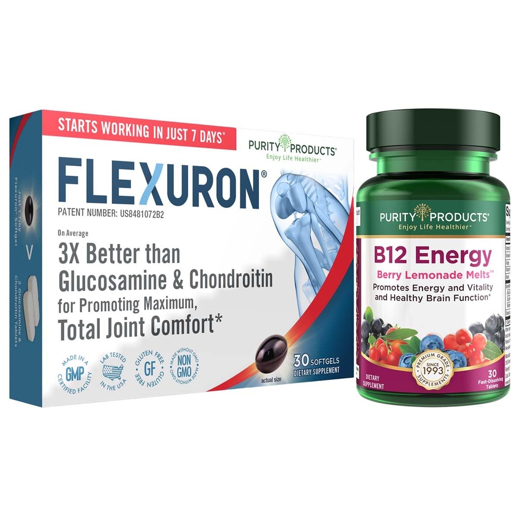 순수성 제품 Flexuron 합동 공식 + B-12 에너지 용해 Flexuron (Krill 기름, 낮은 분자량 Hyaluronic 산, Astaxanthin) - B12 에너지 용해 (Methylcobalamin B12, 비타민 D3, Biotin +More)