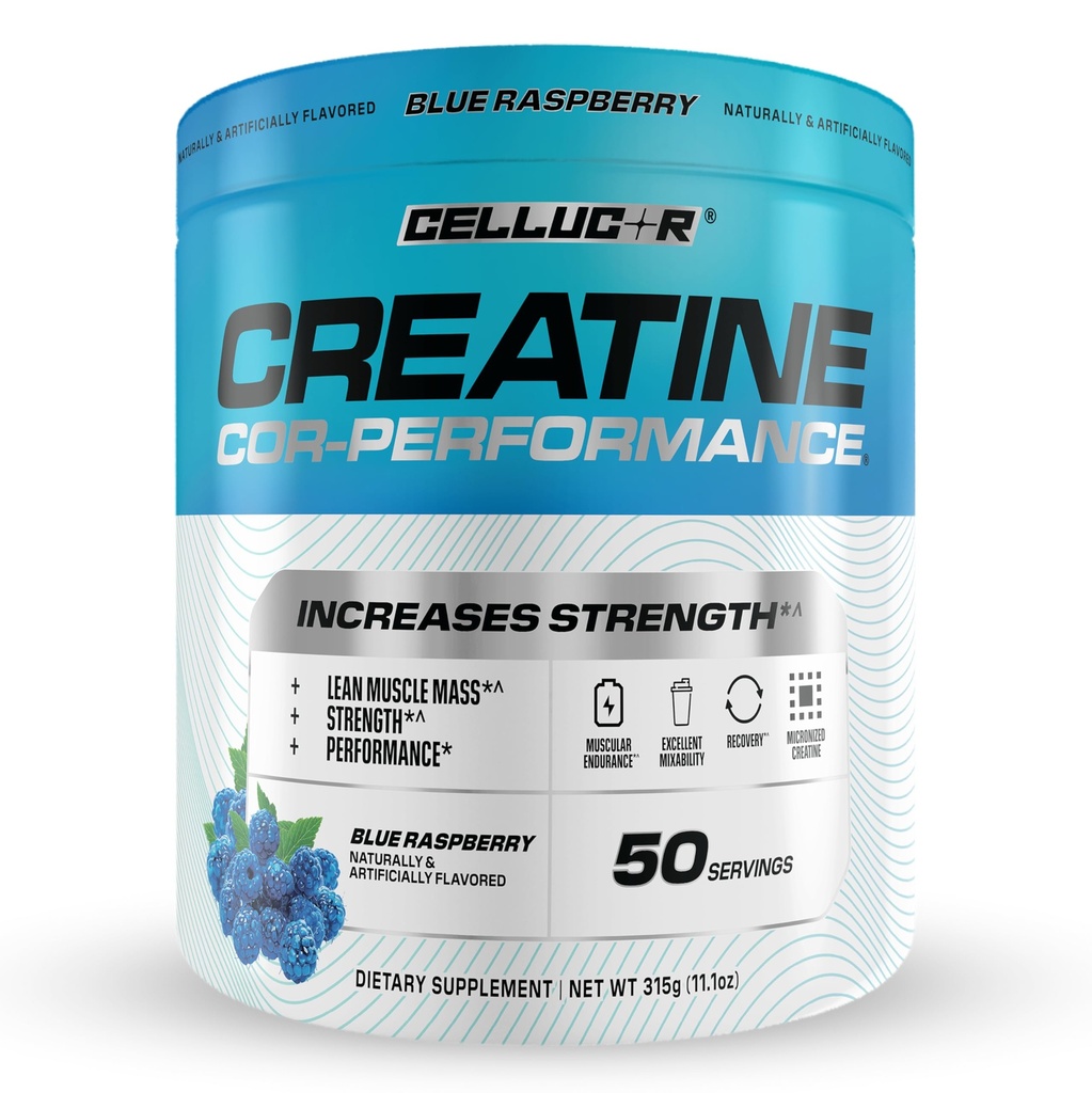 Cellucor Creatine 분말, 블루 라즈베리 맛 - 증가 강도, Lean 근육 질량 & 내구시간, 빠른 흡수를위한 Micronized Creatine, 서빙 당 5g Creatine, 50 서빙