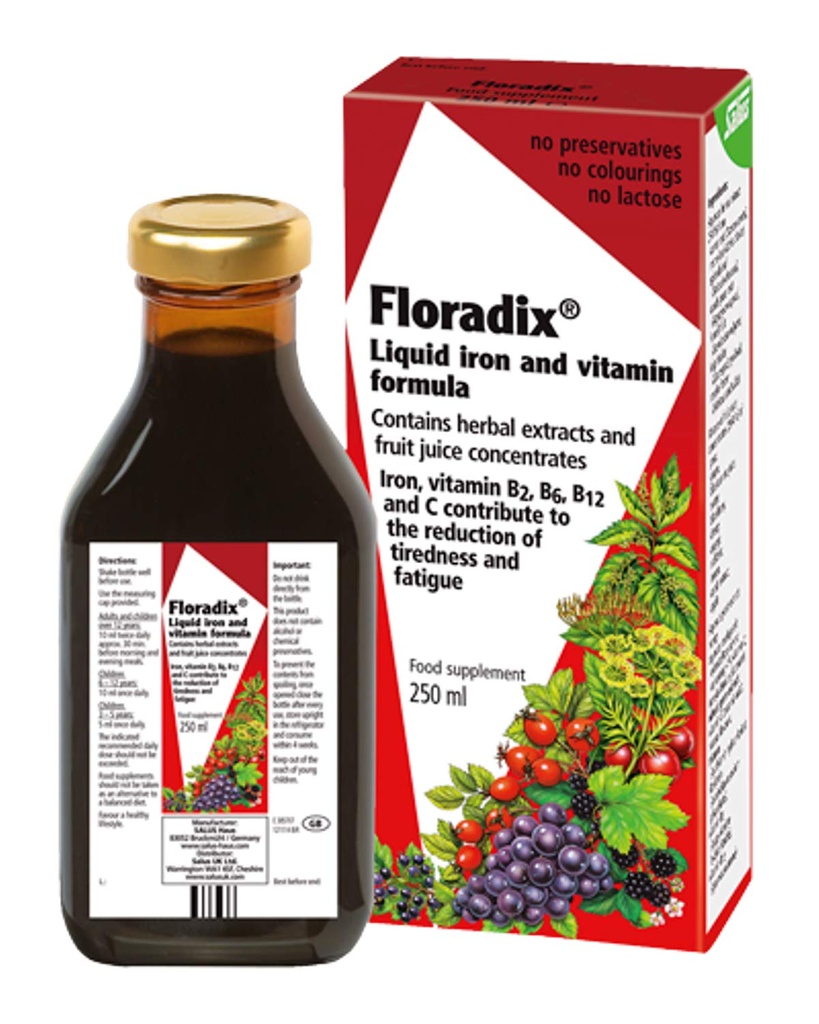 Floradix Floravital 액체 철과 비타민 공식 8.5 fl.oz. - 250 ml. - 독일에서 만든 (3 팩)