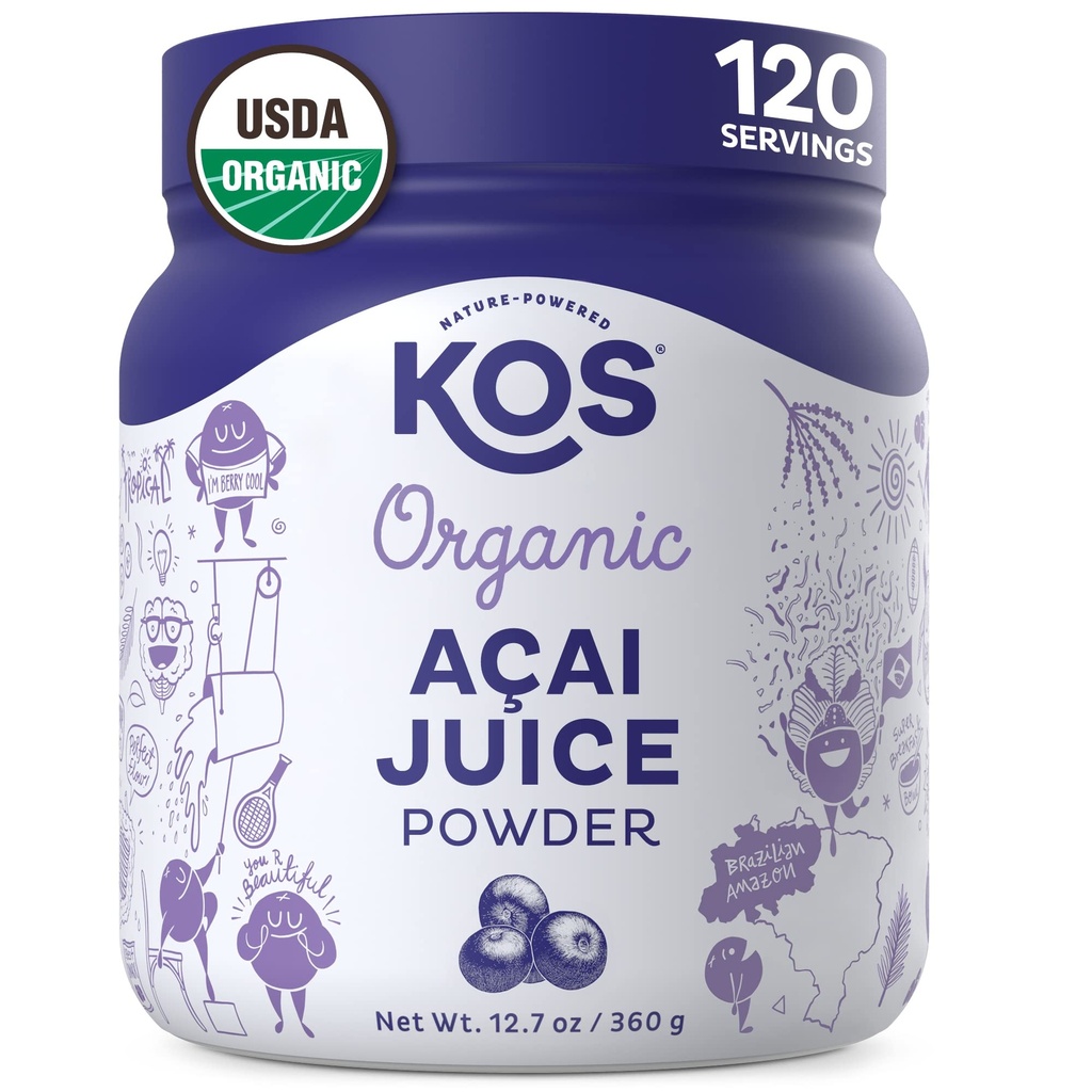 KOS 유기 Acai 주스 분말 - USDA에 의하여 증명되는 유기, 식물 근거한 Superfood 산화 방지제, 브라질에서 최고 딸기, 스무디와 그릇, 0g 설탕, 벌레, 글루텐 자유로운, 비 GMO - 120의 서빙을 위해 중대한