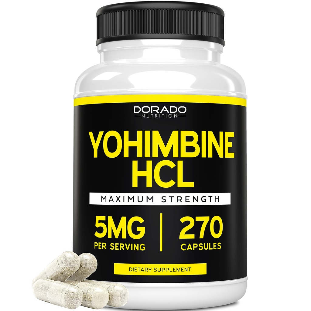 Yohimbine HCL 5mg 남성과 여성 (270 캡슐) Yohimbe Bark 분말보다 더 유력 - 품질 보증 - 3 번째 파티 효능 및 순도 테스트 - Vegan, Gluten Free & Non-GMO - USA Made