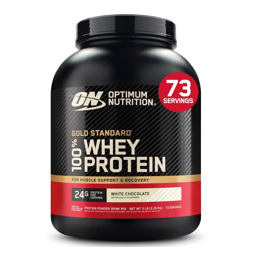 최적 영양 금 기준 100% Whey 단백질 분말, 백색 초콜렛, 5 파운드 (포장 May Vary)