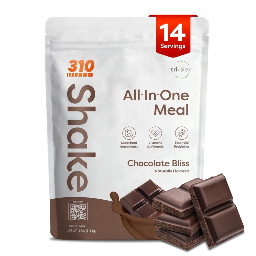 310 영양 All-In-One Meal Replacement Shake Powder - 식물 기반 단백질 스무디 혼합 w / 높은 섬유, Probiotics & Adaptogens - 낮은 Carb, Vegan, Keto & Paleo 친절 - 초콜릿 블리스 - 14 Srv