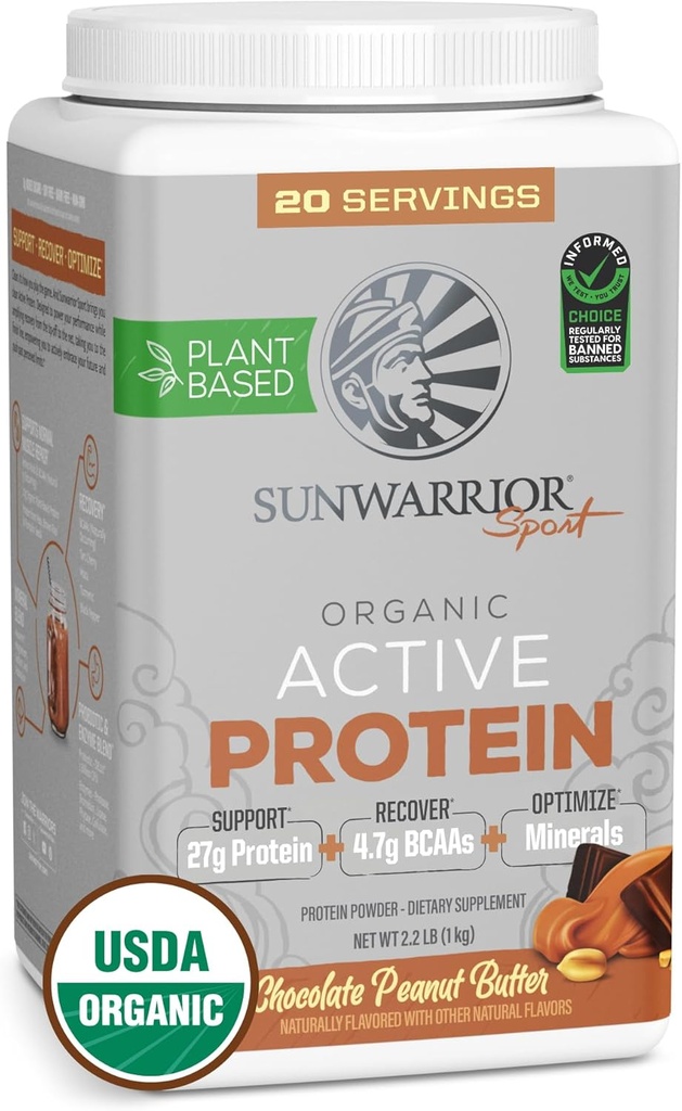 Sunwarrior 유기 식물에 근거한 단백질 분말 | BCAAs 플러스 회복 무기물 & 식물을 가진 Vegan 유기 단백질 분말 | Non-GMO Soy Dairy & 글루텐 자유로운 (Chocolate 땅콩 버터, 20의 서빙)