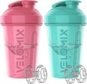 VELOMIX -2 Pack- 20 oz Protein Shaker Bottles for Protein Mixes - 2x Wire Whisk | 단백질 쉐이크 및 사전 운동 용 누출 방지 쉐이커 컵 | 단백질 쉐이커 병 팩 (핑크 / 터키)