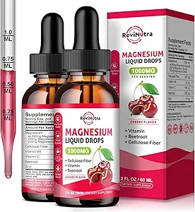 2 팩 마그네슘 글리세린 액체 하락, 마그네슘 글리세라이드의 1000mg, 뼈, 수면, 캘름, 근육, 에너지 및 휴식, 높은 흡수, 설탕 자유로운 체리 풍미를 위한 타우레이트 & 구연산염 액체 하락