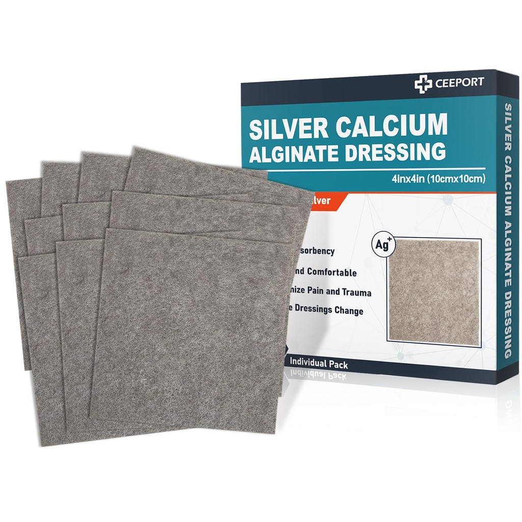Ag는 칼슘 Alginate 부상 드레싱 패드, 4" x4” 헝겊 조각, 10의 개인적인 팩, 부상 배려를 위한 연약한 은 드레싱, 거북 높게 흡수성 드레싱, 부상을 위한 비 지팡이 거즈 패드