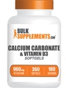 BulkSupplements.com 칼슘 탄산염 & 비타민 D3 Softgels - 칼슘과 비타민 D3, 칼슘 & D3 보충 Immune 지원 - 글루텐 무료, 봉사 당 2 Softgels, 360 조사 (1의 포장)