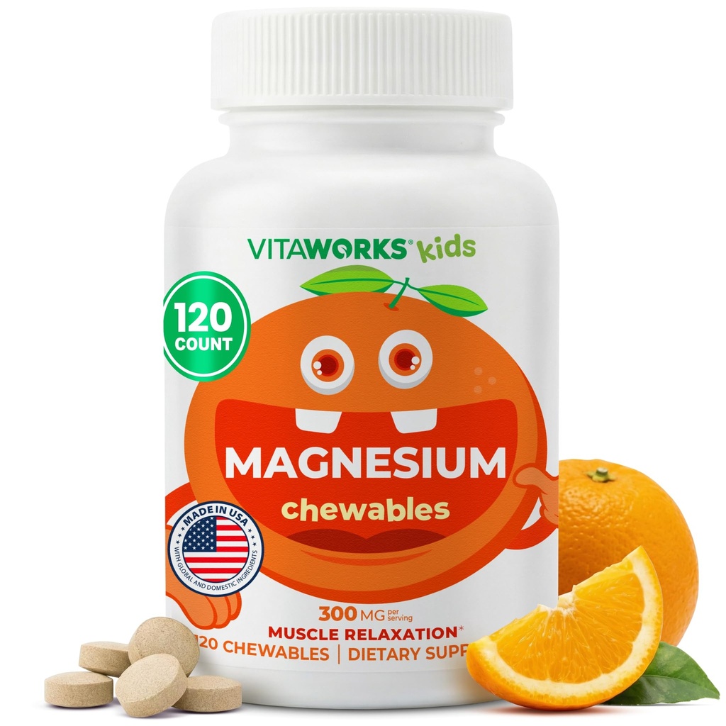 아이 마그네슘 주사 가능 | 그레이트 타스팅 | 300mg 마그네슘 보충 | Vegan, Non GMO, Gluten Free Magnesium Oxide Supplement | 근육 기능 | 120 Chewable | Vitaworks