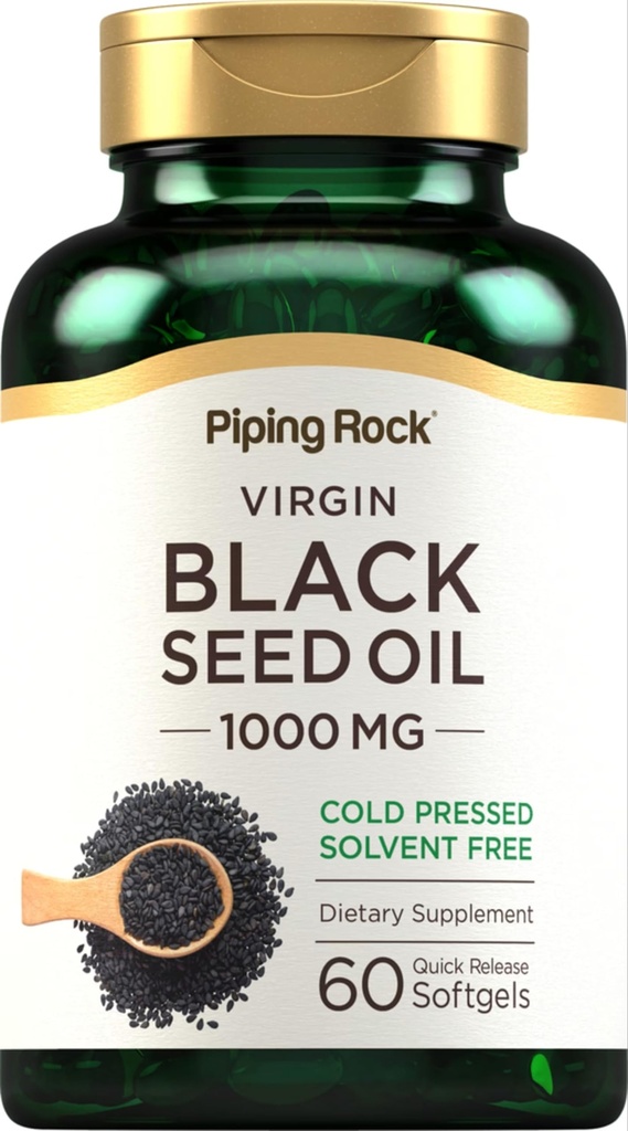 Piping Rock Black Seed Oil Softgel 캡슐 | 1000mg | 60 알약 | 냉간 프레스 용제 무료 | 비 GMO, 글루텐 무료 보충