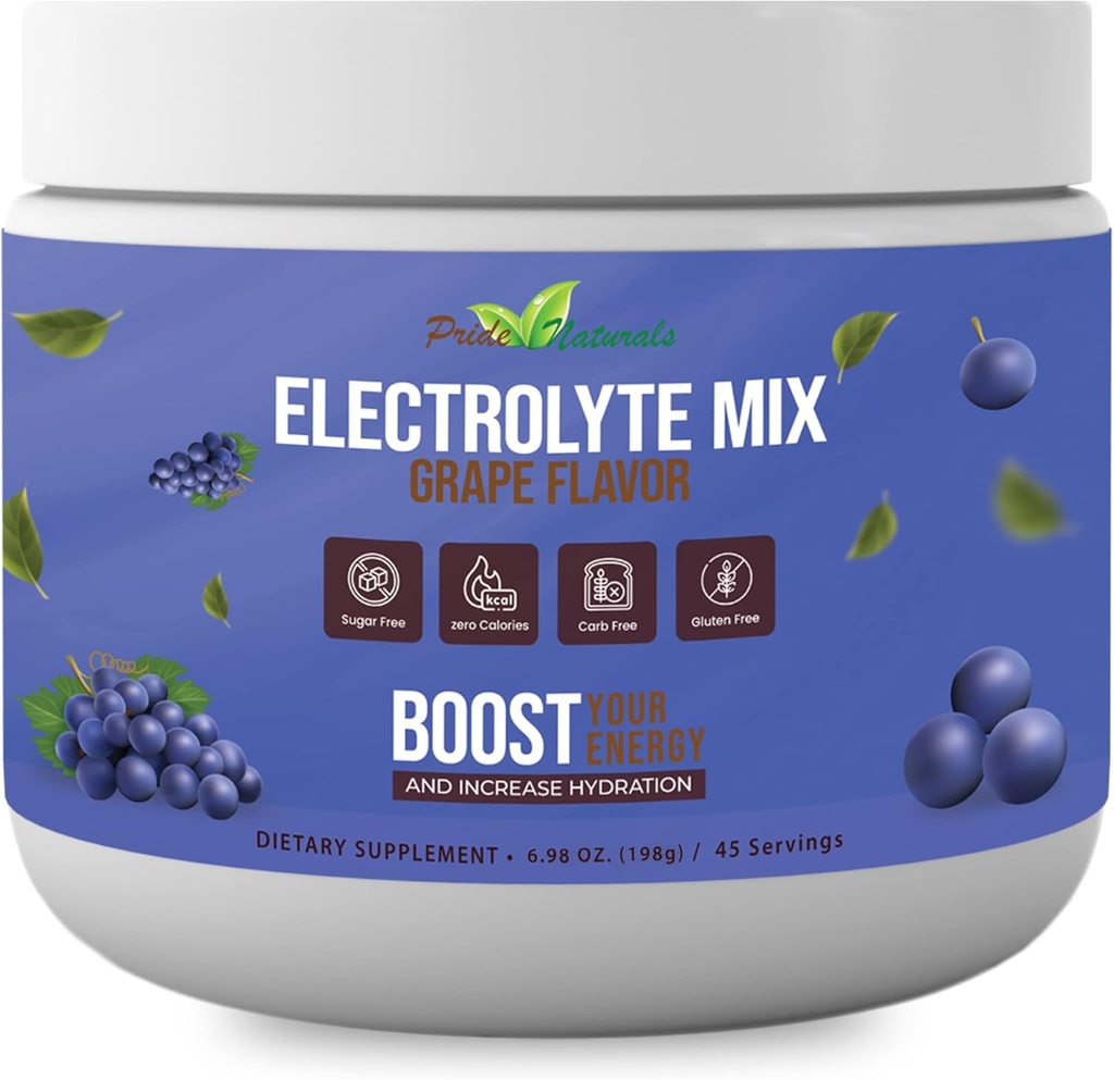 전해질 분말 - 상쾌한 운동 회복 Electrolytes, Sugar Free, Gluten Free & Vegan, Pure Keto & Paleo Hydration 음료, 면역 부스트 비타민 (198 그램, 포도)