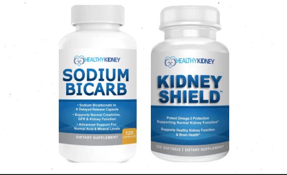 Kidney 방패 Omega-3 물고기 기름 & 나트륨 Bicarb 2 팩 뭉치 지원 정상적인 Kidney 기능 & 산성 수준