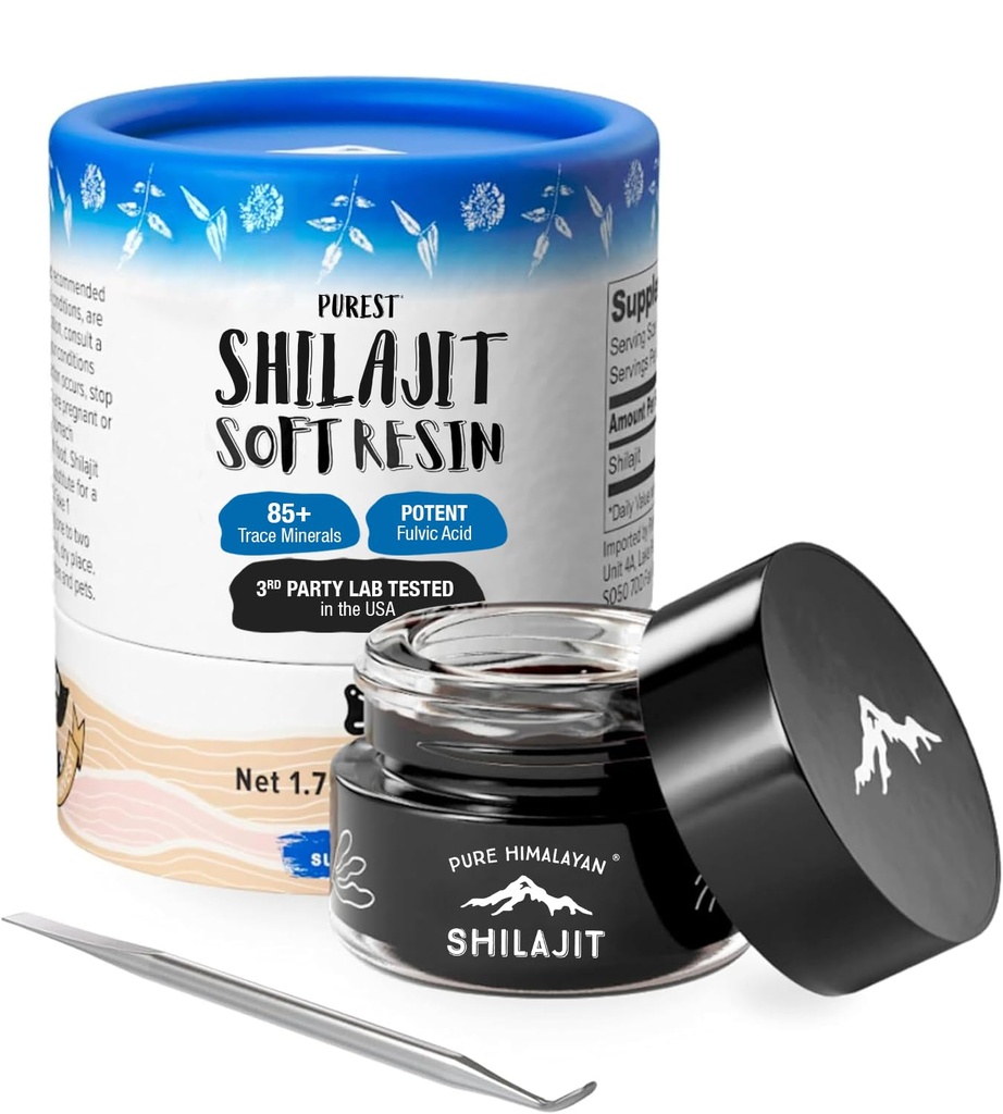 Pure Himalyan Shilajit ®의 Shilajit, A Himalayan Soft Resin, Energy & Immune Support, Fulvic Acid의 천연 소스 및 85 + 남성 및 여성을위한 미네랄 보충 (50ml / 1.5 fl oz)