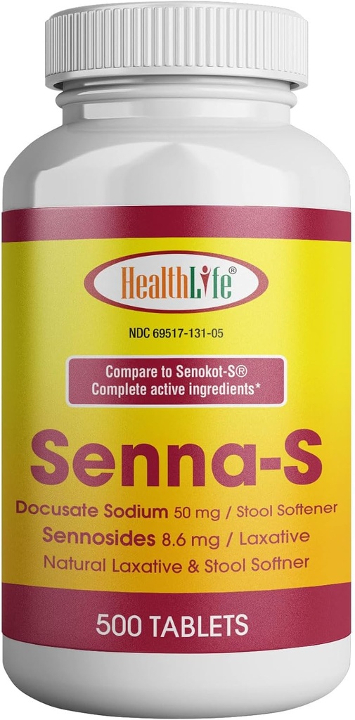 HEALTH LFE Senna-S Tablets, Senna Plus(Laxative/Stool Softener)는 Senokot-S (소형 포장 1), 500)를 위한 Occasional 변비의 밤새 기복을