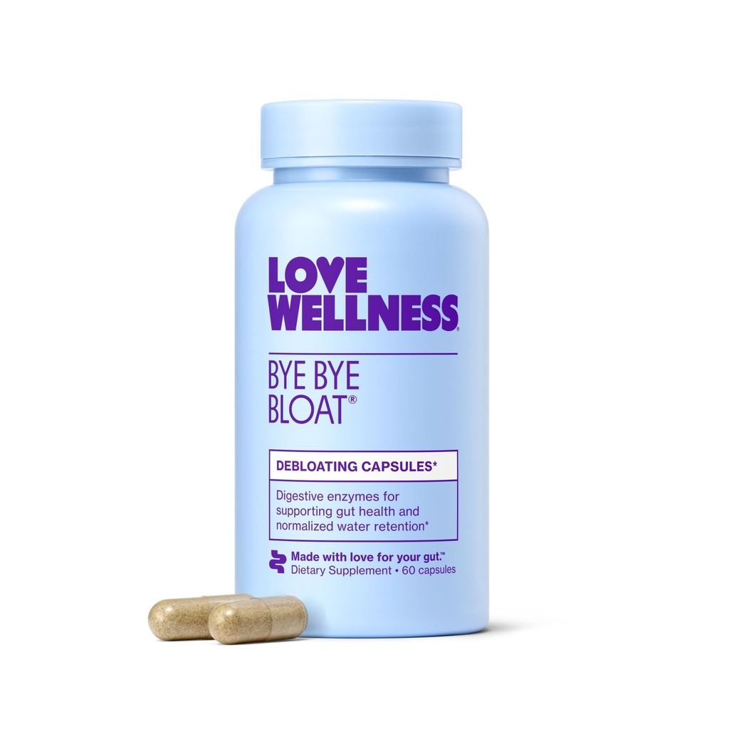 Love Wellness Bye Bye Bloat | 여성을 위한 빠른 행동 구호를 위한 소화 효소 | 도움은 물 보유 및 가스 구호를 감소시킵니다 | Fenugreek & Dandelion을 가진 소화 건강 지원 | 60 조사