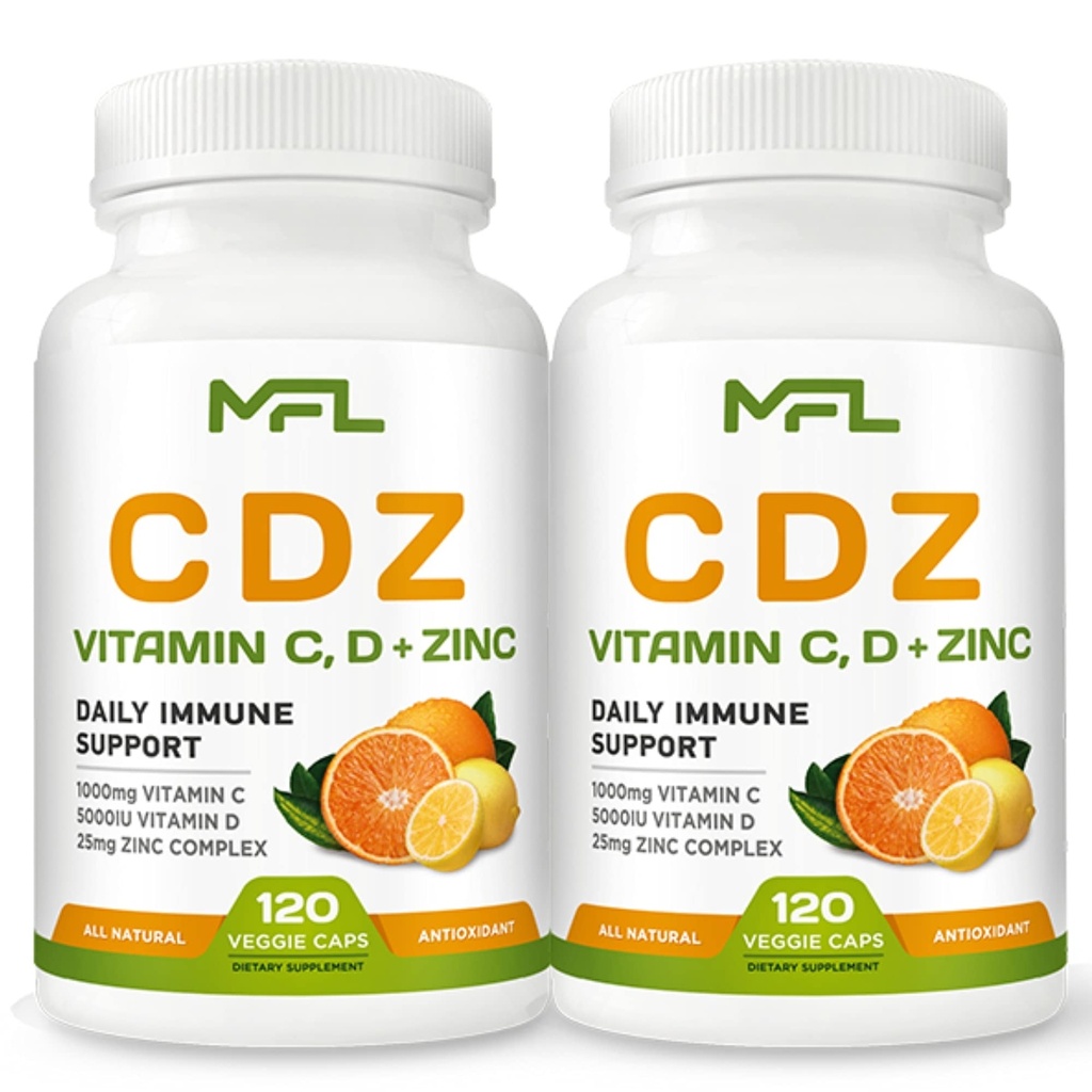 2 팩, C D Z | 비타민 C, 1000mg | 비타민 D3, 125mcg | 아연, 25mg | 비 GMO 및 글루텐 무료 | 240 서빙