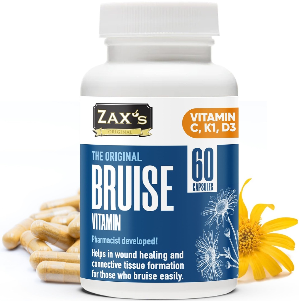 ZAX의 Bruise 비타민 Pharmacist 개발 Bruising 보조 식품 유력한 Bruising Swelling 흡진기, 아연, 비타민 K, D3, 아스코르브산, 감귤류 Bioflavonoids, 60 모자, Combine Arnica Bruise 크림