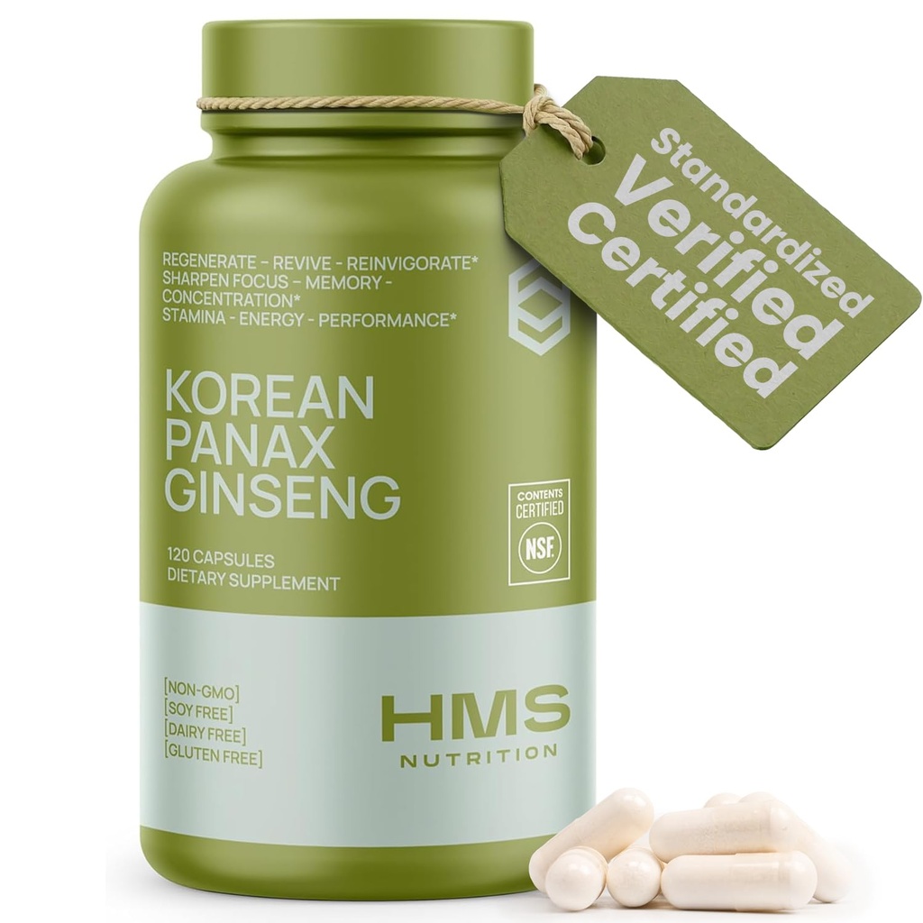 한국 빨간 Panax 인삼 2000mg 120 Vegan 캡슐 최고 힘 추출물 NSF에 의하여 증명되는 보충교재, 높은 Ginsenosides 지원 에너지, 체력, 성과 및 명확성