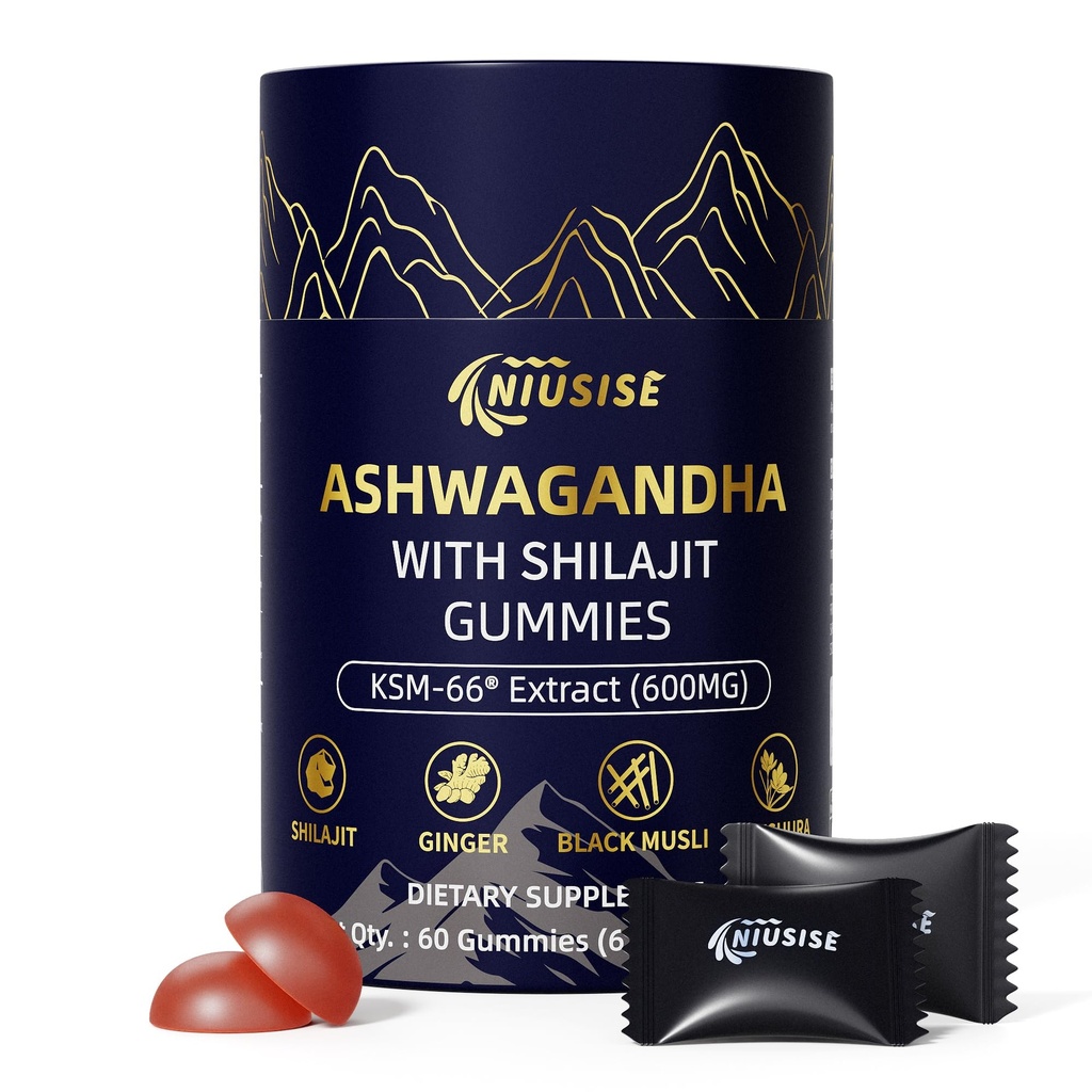 Ashwagandha Gummies with Shilajit 300mg for Women & Men, Zero Sugar ashwagandha Supplements with Maca Root Powder | 유기 ashwagandha Extra Strength for Boost Energy 60 Gummies