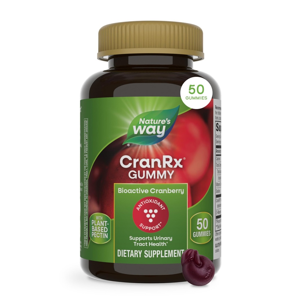 Nature's Way CranRx Cranberry Gummies, Urinary Tract Health Support*, D-Mannose, 비타민 C, 50 Gummies (패키지 May Vary)와 100 % 전체 크랜베리 과일 농축