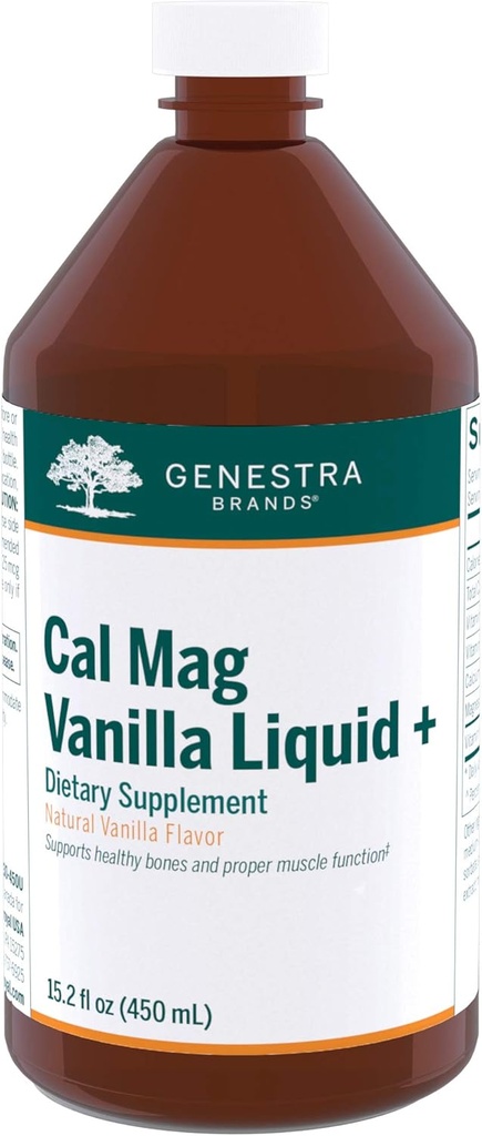 Genestra 브랜드 Cal Mag Vanilla Liquid + | 칼슘 마그네슘 보충 | 15.2 fl. oz.