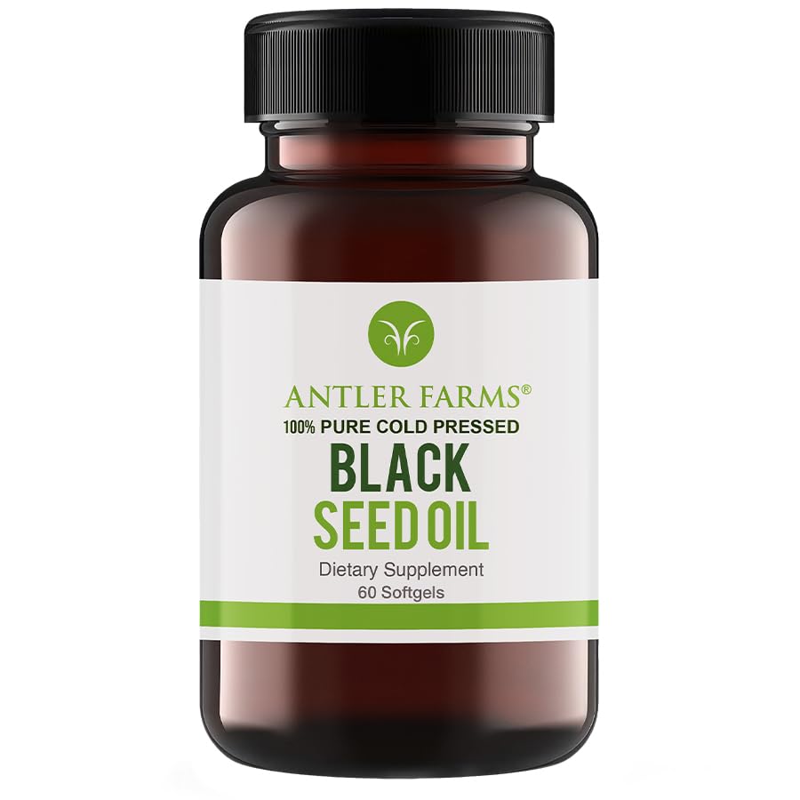 Antler 농장 - 블랙 씨 오일 Softgel 캡슐 -100% 순수, 버진, 냉간 압력 60 Softgels, 500mg - 2% Thymoquinone, 터키 블랙 Cumin Nigella Sativa 씨 오일