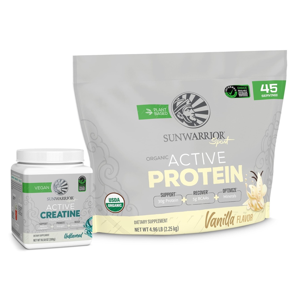Sunwarrior 활동적인 유기 단백질 분말 식물 기초를 두는 바닐라는 45의 서빙 & Creatine Monohydrate 분말 60의 서빙을 맛냈습니다