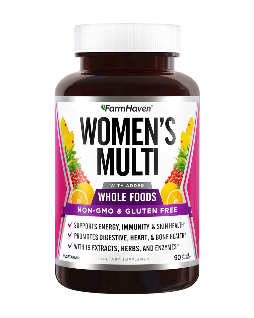 FarmHaven Multivitamin 여성용| 22 Essential Nutrients, Fruits & Veggies Womens Multivitamin | 전체 식품 멀티 비타민 부스트 에너지, 면역, 심장 건강 | 여성 일일 비타민 - 90 캡슐