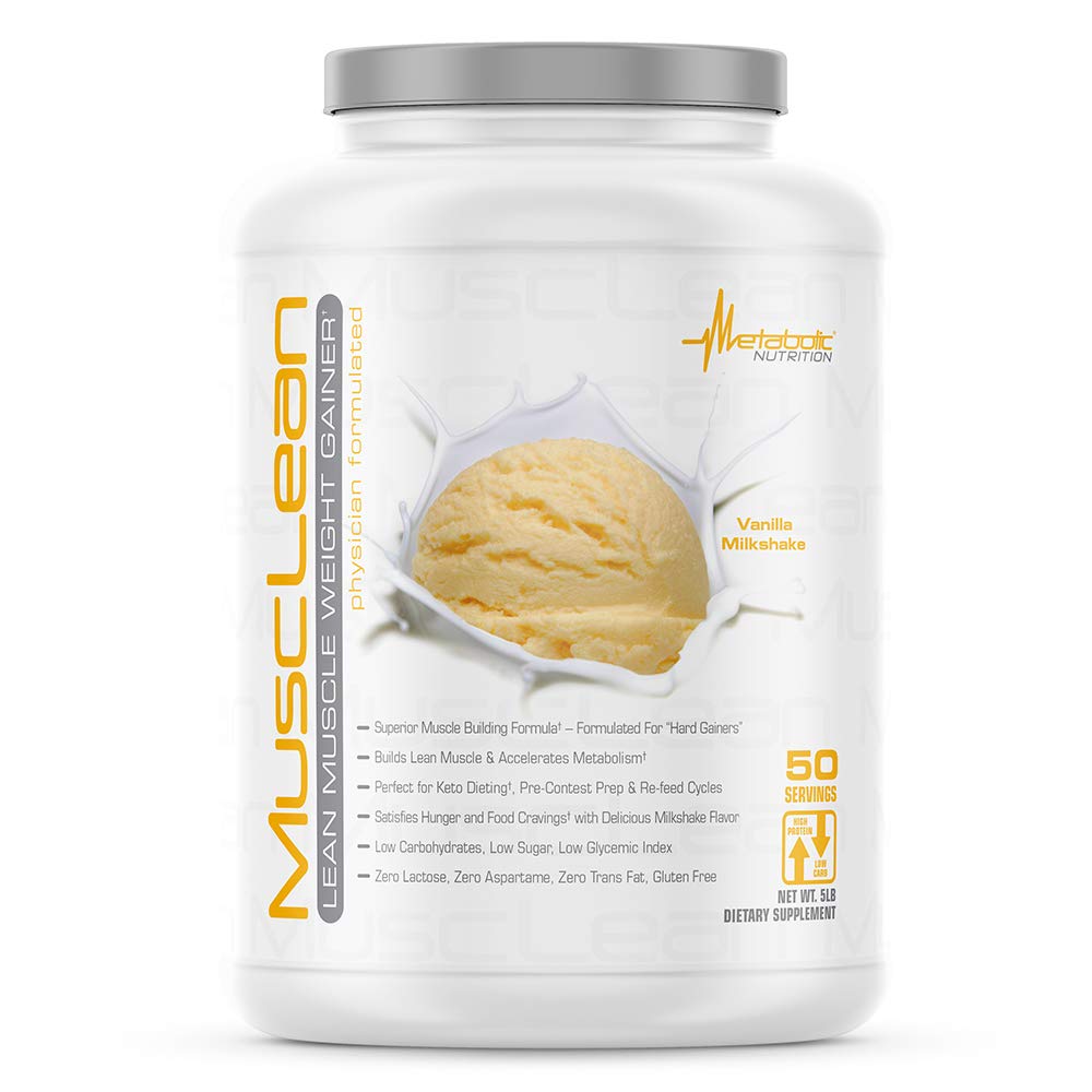 대사 영양 - Musclean - Milkshake, Whey 높은 단백질 식사 보충, 유지 보수 영양, 낮은 캐비티, Keto 다이어트, 소화 효소, 바닐라, 5 파운드 (50 ser)