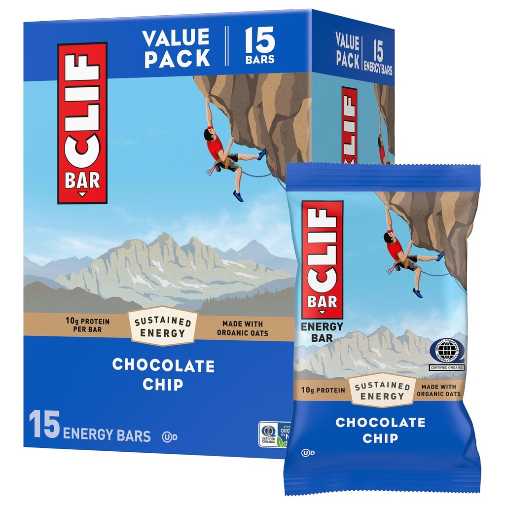 CLIF BAR - 에너지 단백질 바 - 초콜릿 칩 - 유기 귀중품 - 에너지 바 - Non-GMO - (15 팩)