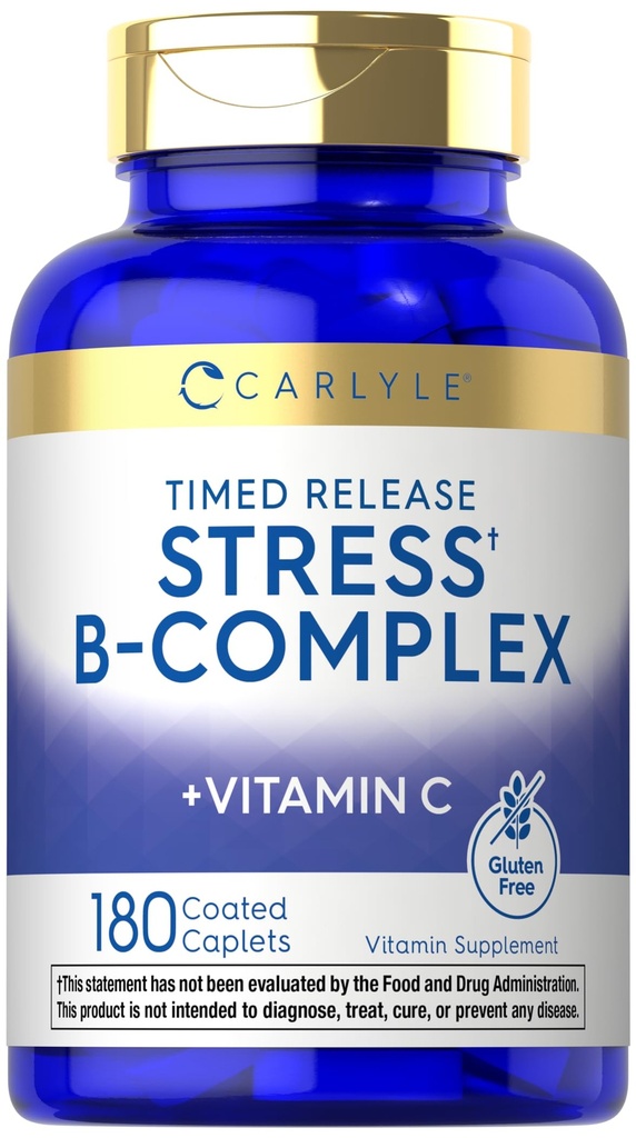 Carlyle Stress B-Complex Vitamin | 180 채식 캡슐 | 비타민 C | 비 GMO & 글루텐 무료 보충