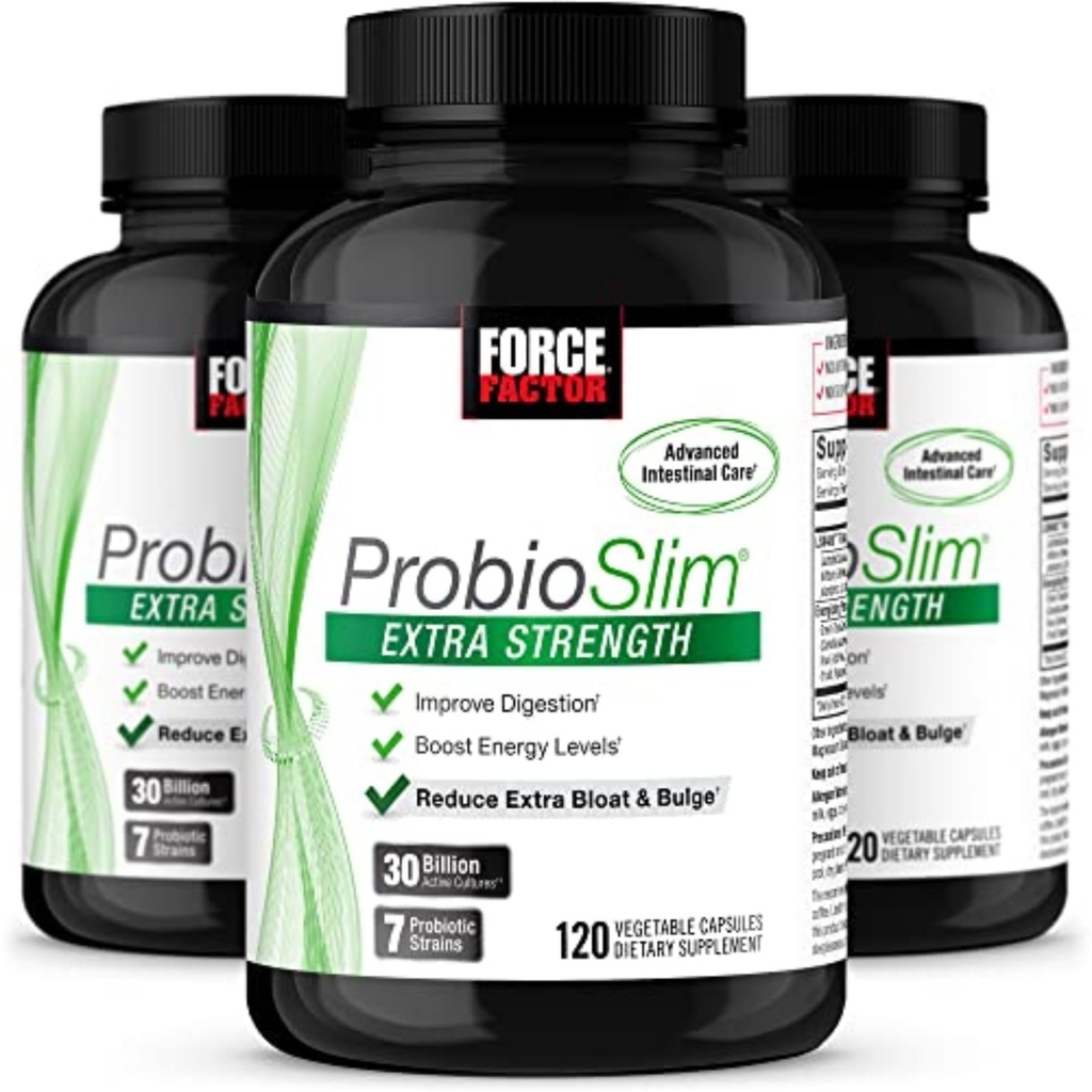 포스 팩터 ProbioSlim Extra Strength Probiotic Supplement for Women and Men with 30 Billion CFUs and Green Tea Extract for Gut Health Support, Bloating and Gas Relief, 120 Count (Pack of 3)