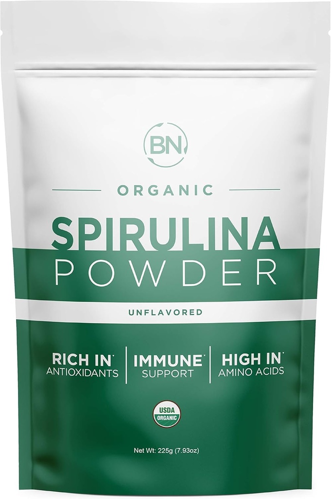 Spirulina 분말 유기 225g - 64 서빙 3.5g 서빙 크기 - USDA 인증 - RAW Nutrient Dense 이상 70% 단백질 서빙 - Purest Source Vegan Protein - Superfood