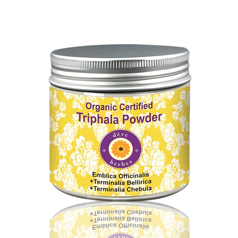 허브 순수한 Triphla 분말 (Emblica officinalis) + (Terminalia belerica) + (Terminalia chebula) 유기 인증 천연 치료 급료 200gm, (7.05oz)