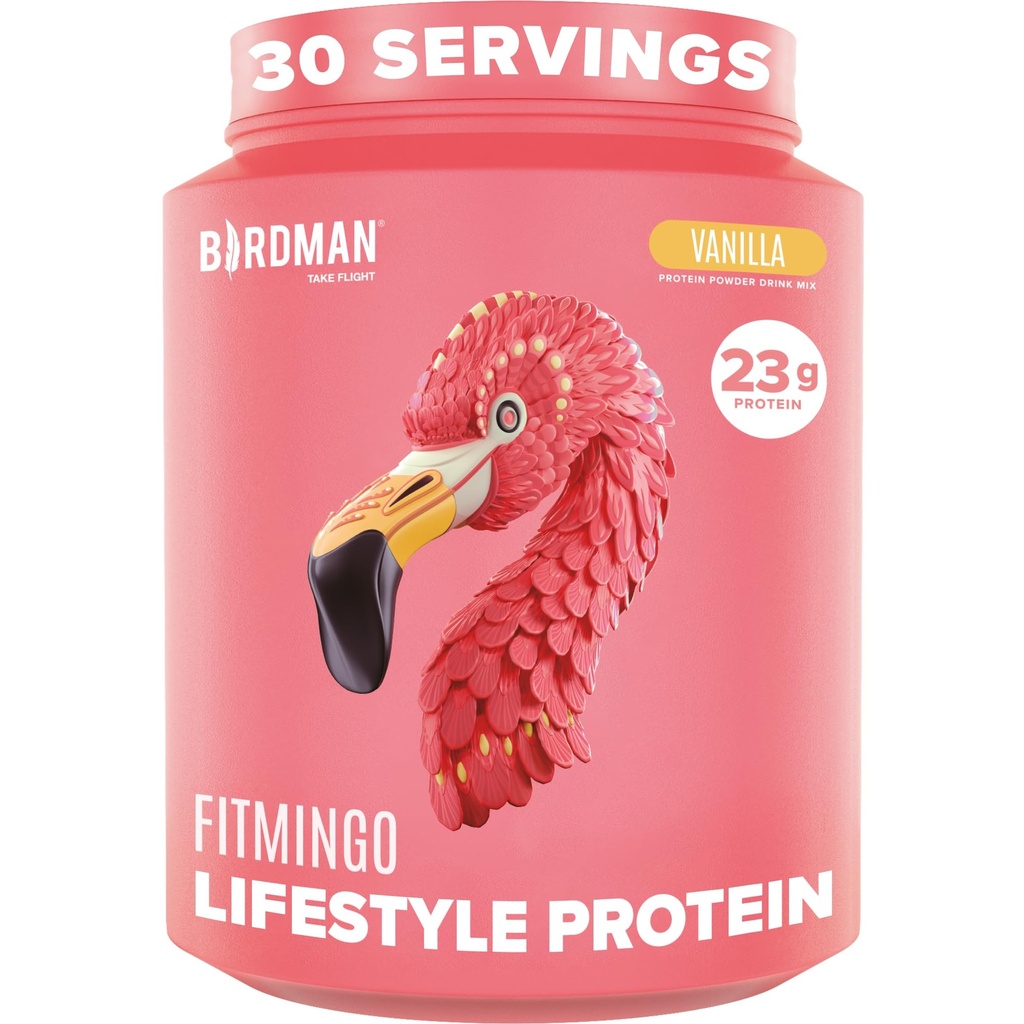 BIRDMAN Fitmingo Vegan Protein Powder with Inositol, Collagen Boosters, Hyaluronic Acid and Vitamins | 저차, 낙농장 무료, Lactose Free, 저 칼로리 | 23g Plant Based Vanilla Protein Powder