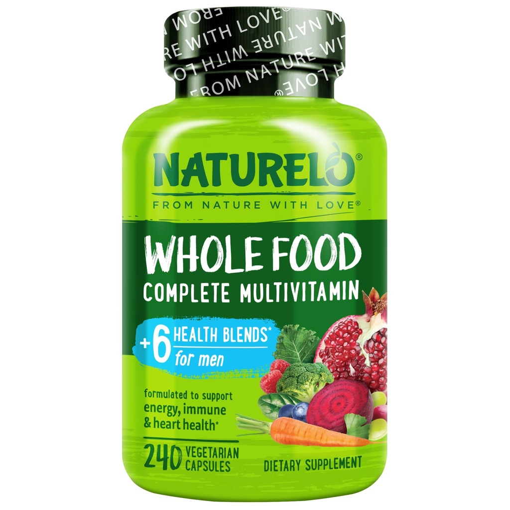 NATURELO Mens Multivitamins - 비타민, 미네랄 및 유기 전체 식품, 부스트 에너지 및 건강, 비 GMO, 240 채식 캡슐을 가진 남자를 위한 매일 Multivitamin