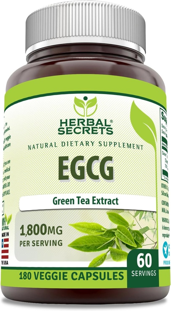 허브 시크릿 EGCG 녹차 추출물 1800 Mg Per 서빙 | Veggie Capsules Supplement | Non-GMO | 글루텐 프리 | 미국 (1개 팩, 180개)
