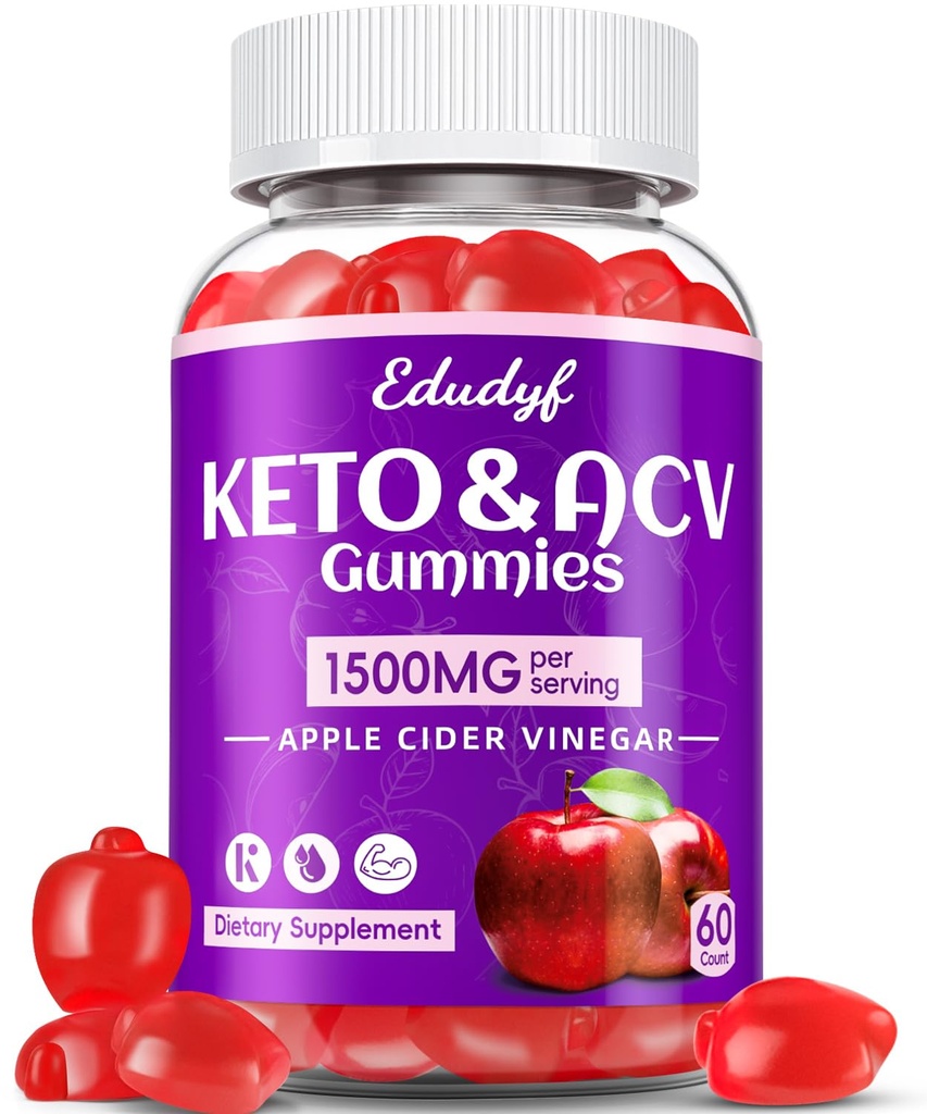 Keto ACV Gummies - 1500mg Apple Cider Vinegar Gummies Probiotics, B12 및 Keto 지원, Detox & Cleanse, GMO Free & Vegan - 60 카운트 ...