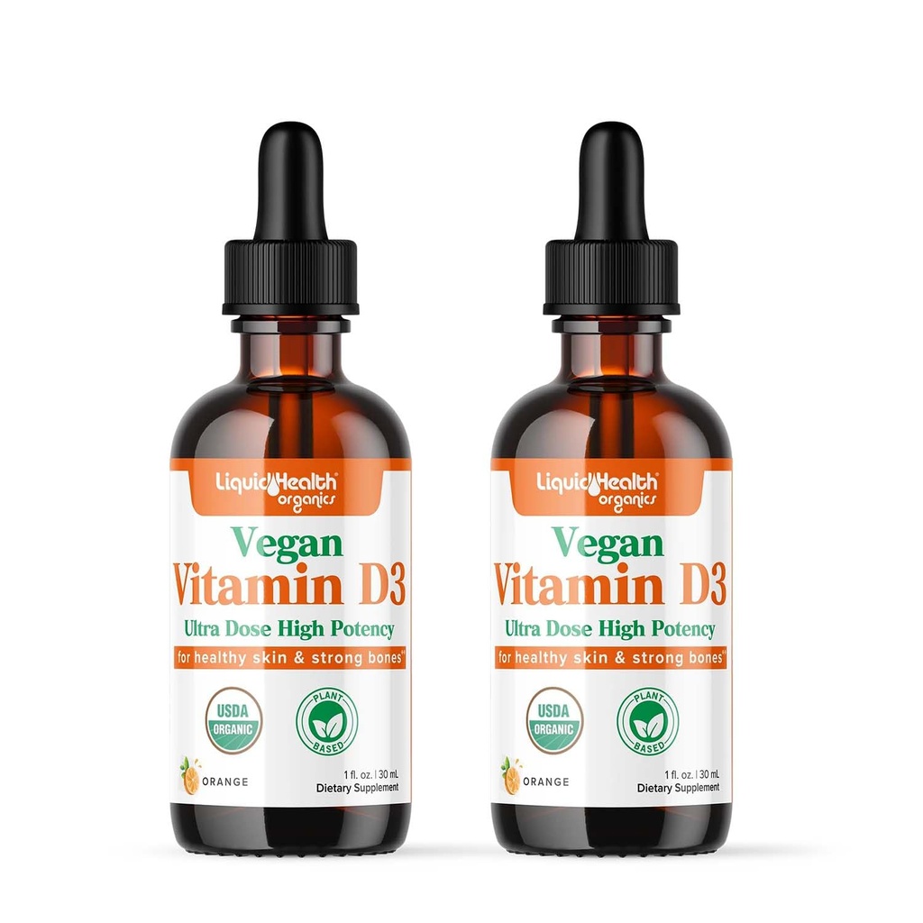 LIQUIDHEALTH 비타민 D3 4000 IU, 성인 & 아이를 위한 USDA 유기 비타민 D 액체 하락, 면역 체계 지원, 뼈 건강, 계류 지원, 건강한 피부 - 미국에서 만드는 (2 팩)