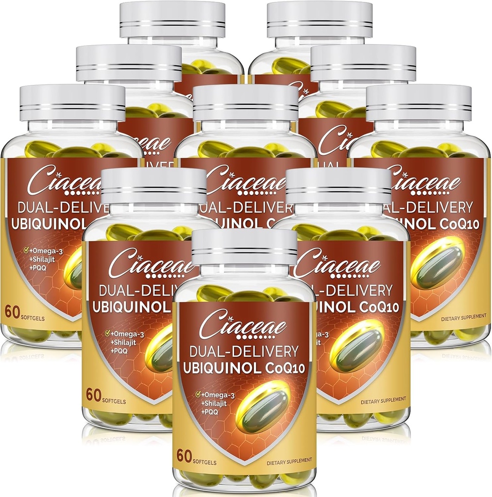 Ubiquinol CoQ10 600 MG Softgels with Omega-3 & Shilajit & PQQ, 고급 이중 배달 Coenzyme-Q10, Fertility, Antioxidant, Heart, Brain & Energy, 600 서빙을위한 활성 CoQ10 Ubiquinol 보충