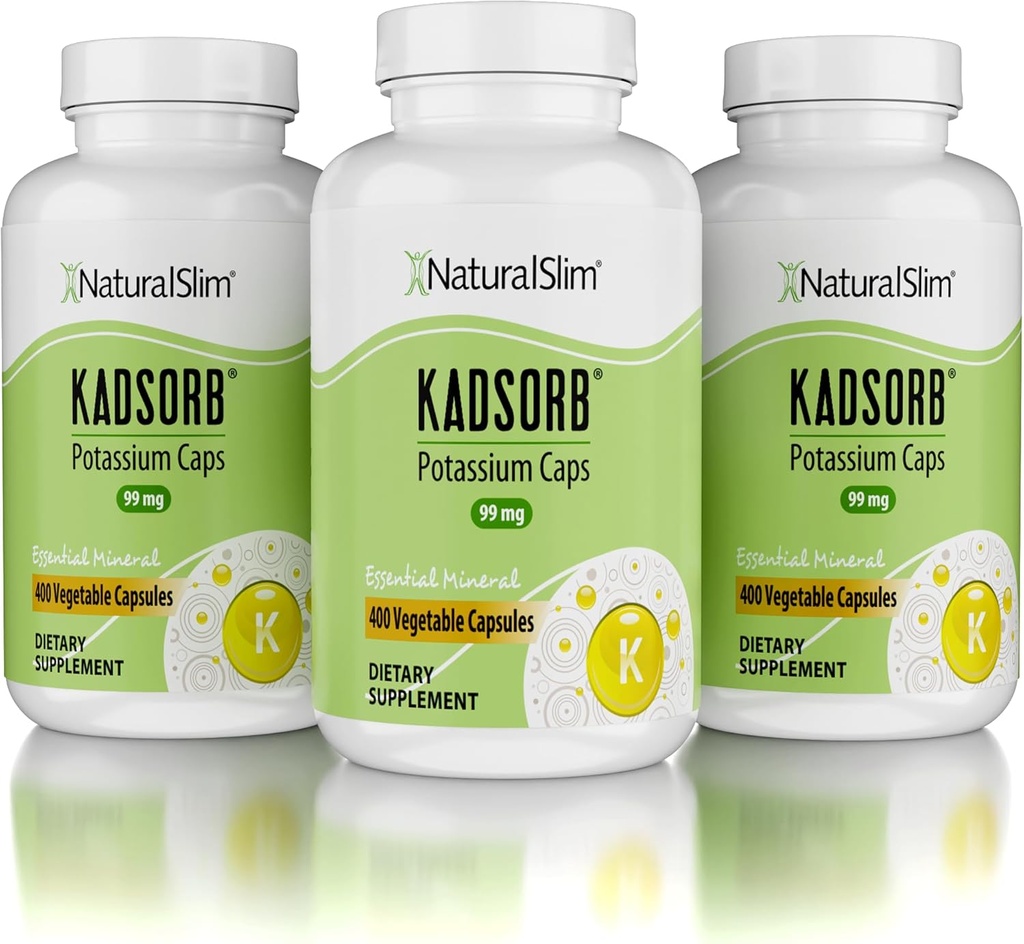 NaturalSlim Natural Potassium Citrate Gluconate 99 mg - Kadsorb는 Electrolyte Balance & Normal pH를 지원합니다. 필수 미네랄이 함유 된 흡수성 칼륨 보충제 - 비 GMO 400 캡슐 3 팩