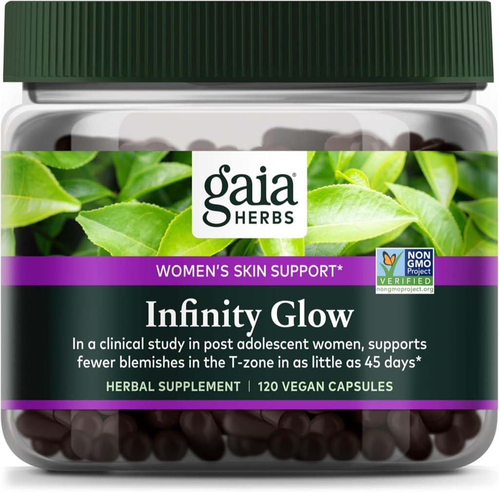 Gaia Herbs Infinity Glow - 여성 스킨 지원 보충 - 녹차, EGCG, Reishi 버섯, Pomanox Pomegranate & Spearmint - 120 Vegan 캡슐 (30 일 공급)