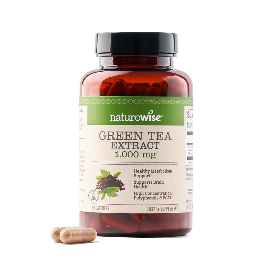 NatureWise 녹차 추출물 캡슐 1000 mg - 50% EGCG & 98% 폴리페놀 - 여분 힘 녹차 알약 - 심장 건강 & 에너지를 위한 산화 방지제 - 채식주의자, 비 GMO - 90 조사 [45 일 공급]