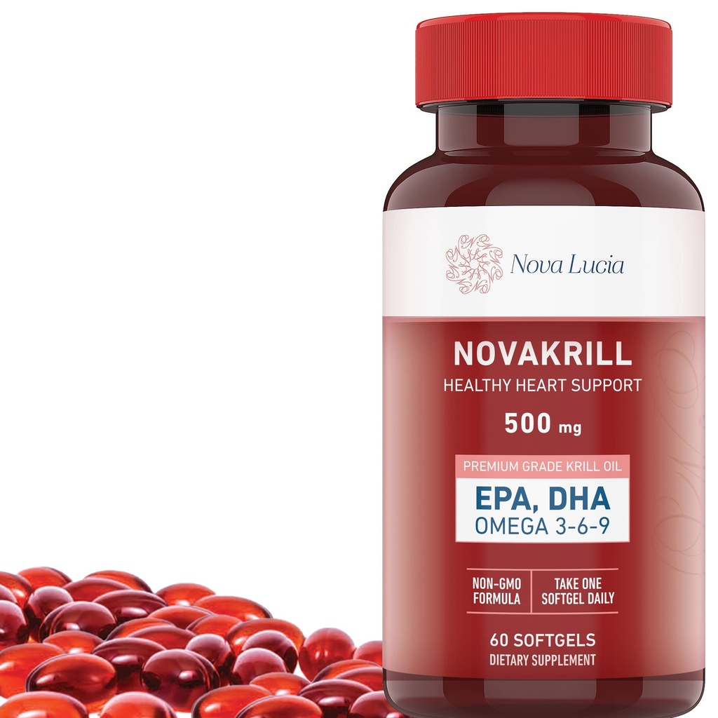 NovaKrill Krill 오일 오메가 3 보충 - EPA, DHA, Astaxanthin과 1000mg Softgels - 물고기 후타 틱 크릴 오일 - 60 액체 캡슐
