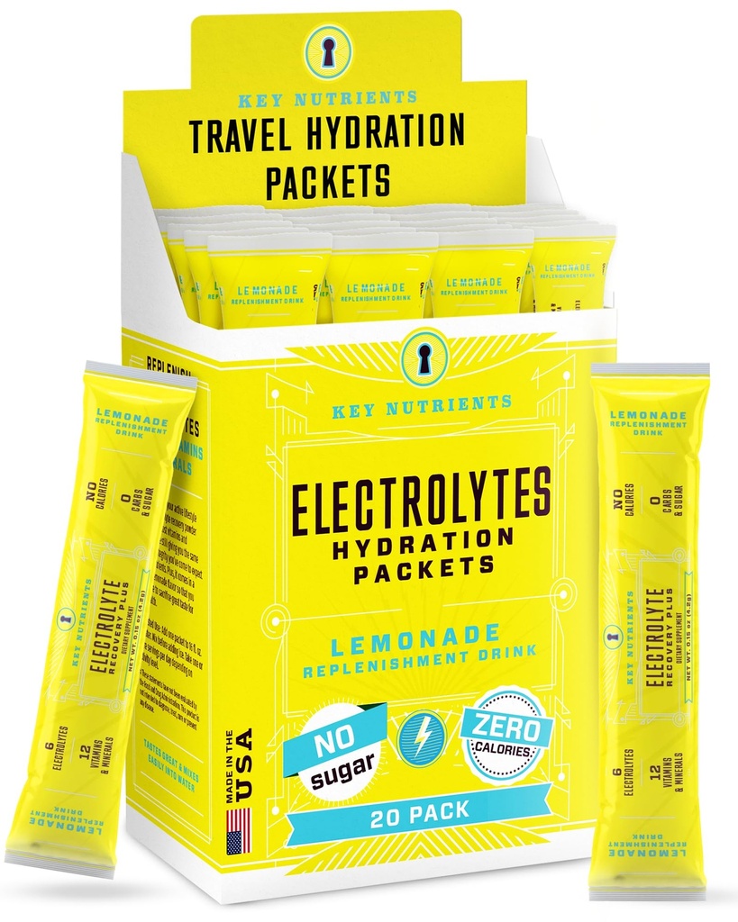 KEY NUTRIENTS Electrolytes Powder Packets 20 Pack - 설탕, 리프레시 레몬, 하이드로 션 Packets 새로 고침 Electrolyte 음료 혼합 패킷 - Zero Calories